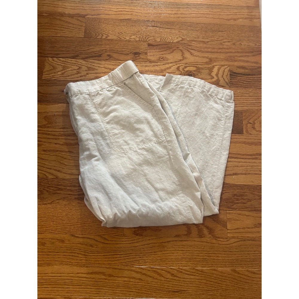 Liz Claiborne Plus Size 0X Beige Linen Blend Straight Leg Pants Elastic Waist